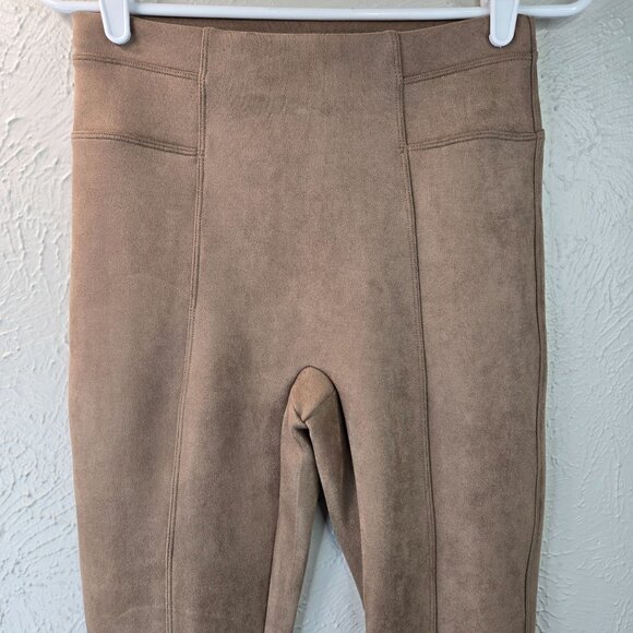 Spanx Legging Pants S Brown Faux Suede Preppy Equestrian Minimalist Pull On - Picture 3 of 14